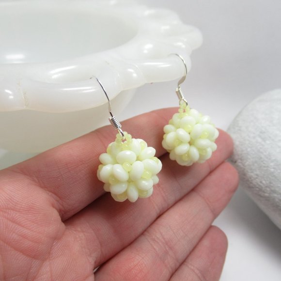 Handwoven Uranium glass beaded bead earrings - Picture 1 of 15
